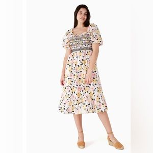 Kate Spade Lily Blooms Smocked Midi Dress